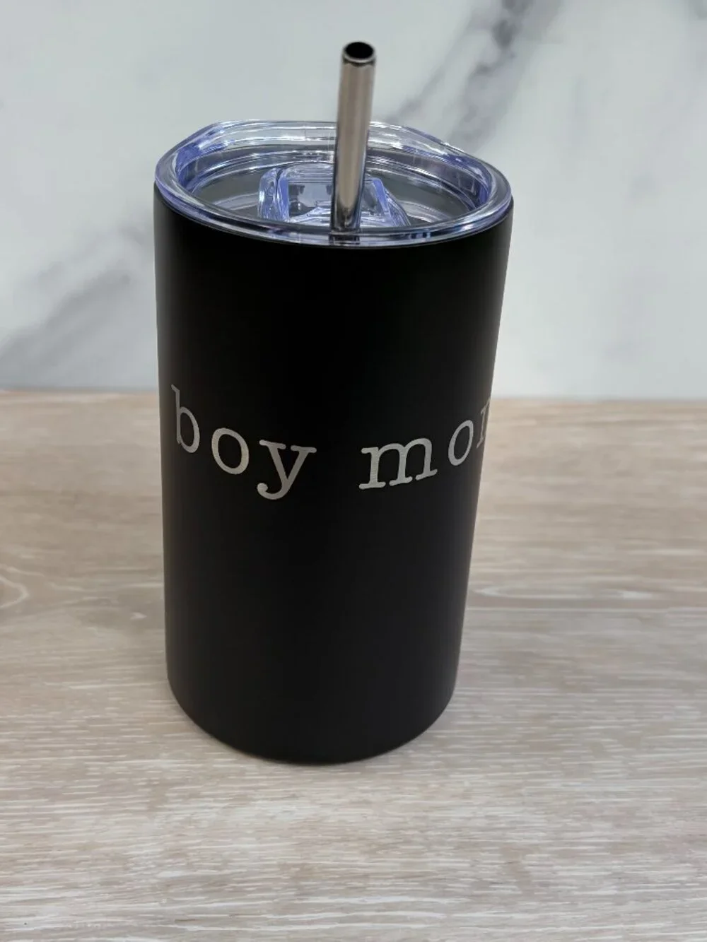 Boy Mom Tumbler 12 oz Black Stainless Steel Insulated Travel Coffee Mug